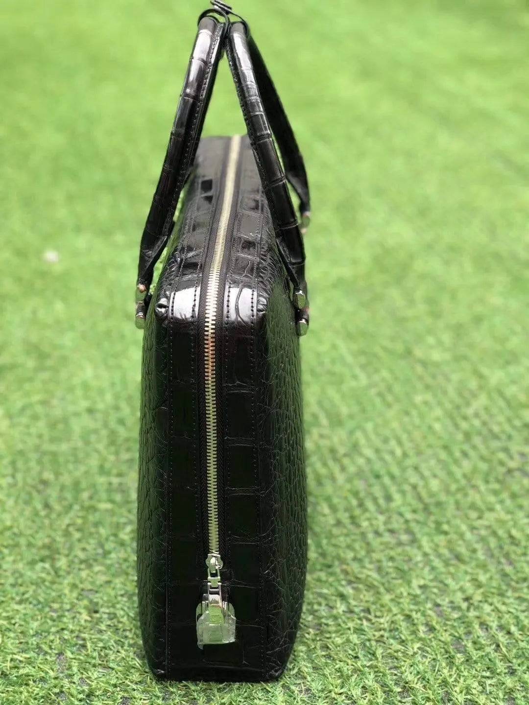 Black Genuine Crocodile Leather Briefcase With Side Password Knock