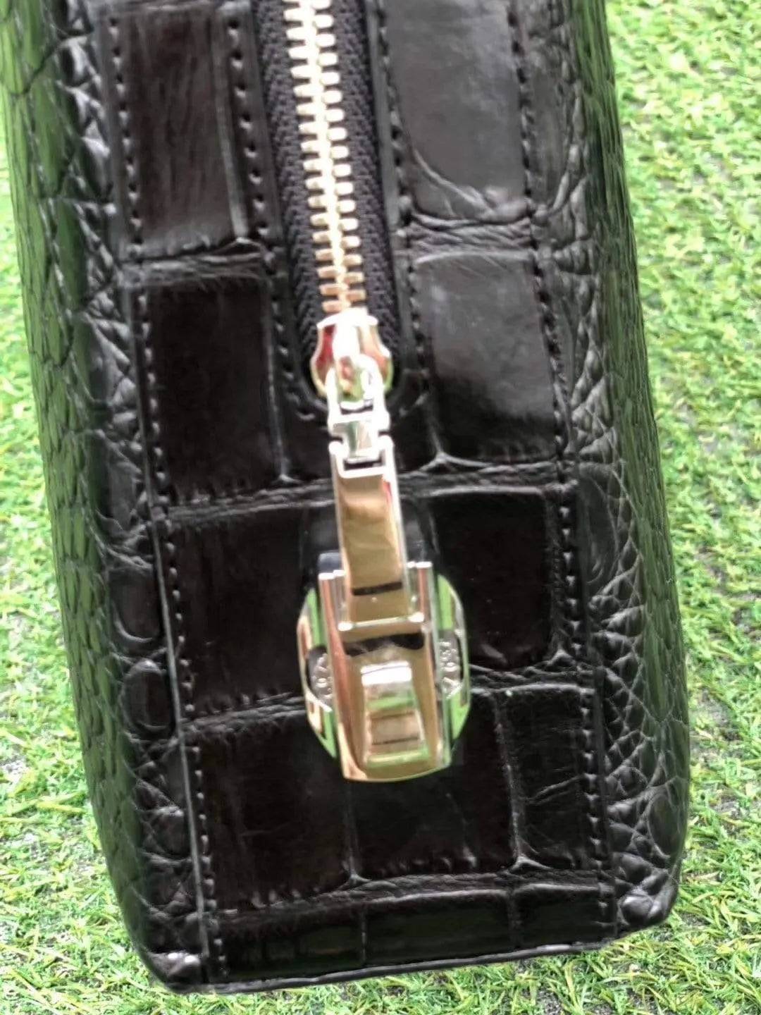 Black Genuine Crocodile Leather Briefcase With Side Password Knock