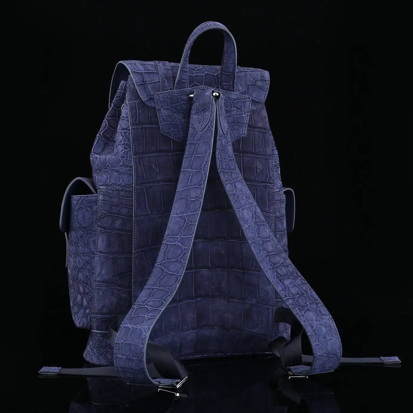 Nubuck Crocodile Leather Backpack Dark Blue