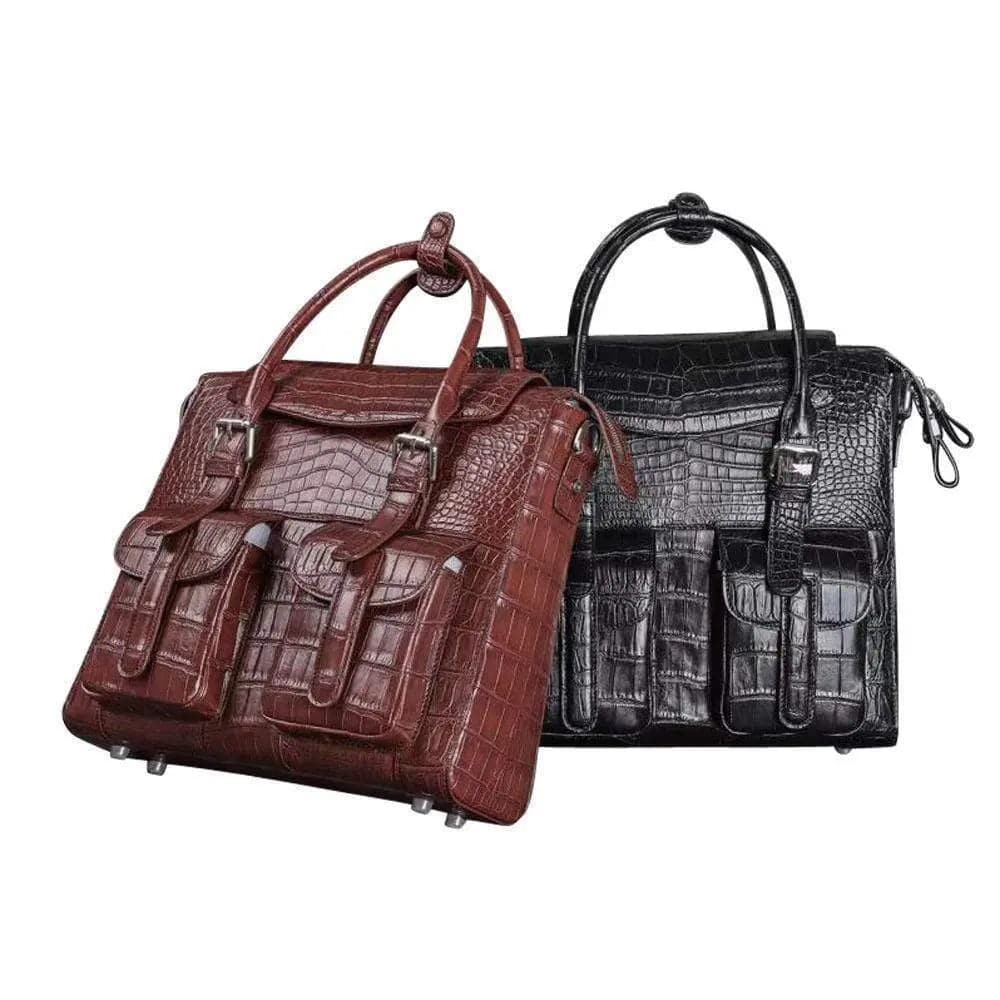 Crocodile Belly Leather Briefcase Shoulder Cross-body Laptop Business Bag for Men | Rossieviren