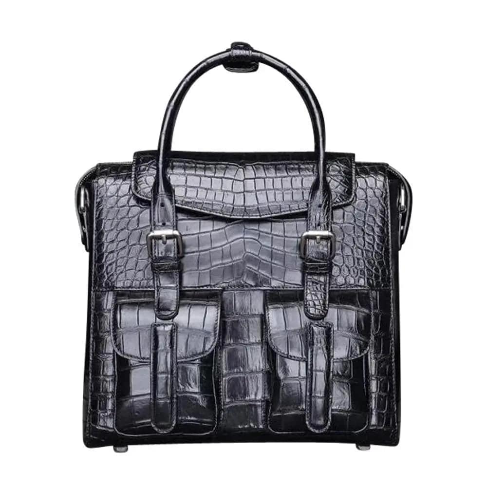 Crocodile Belly Leather Briefcase Shoulder Cross-body Laptop Business Bag for Men | Rossieviren