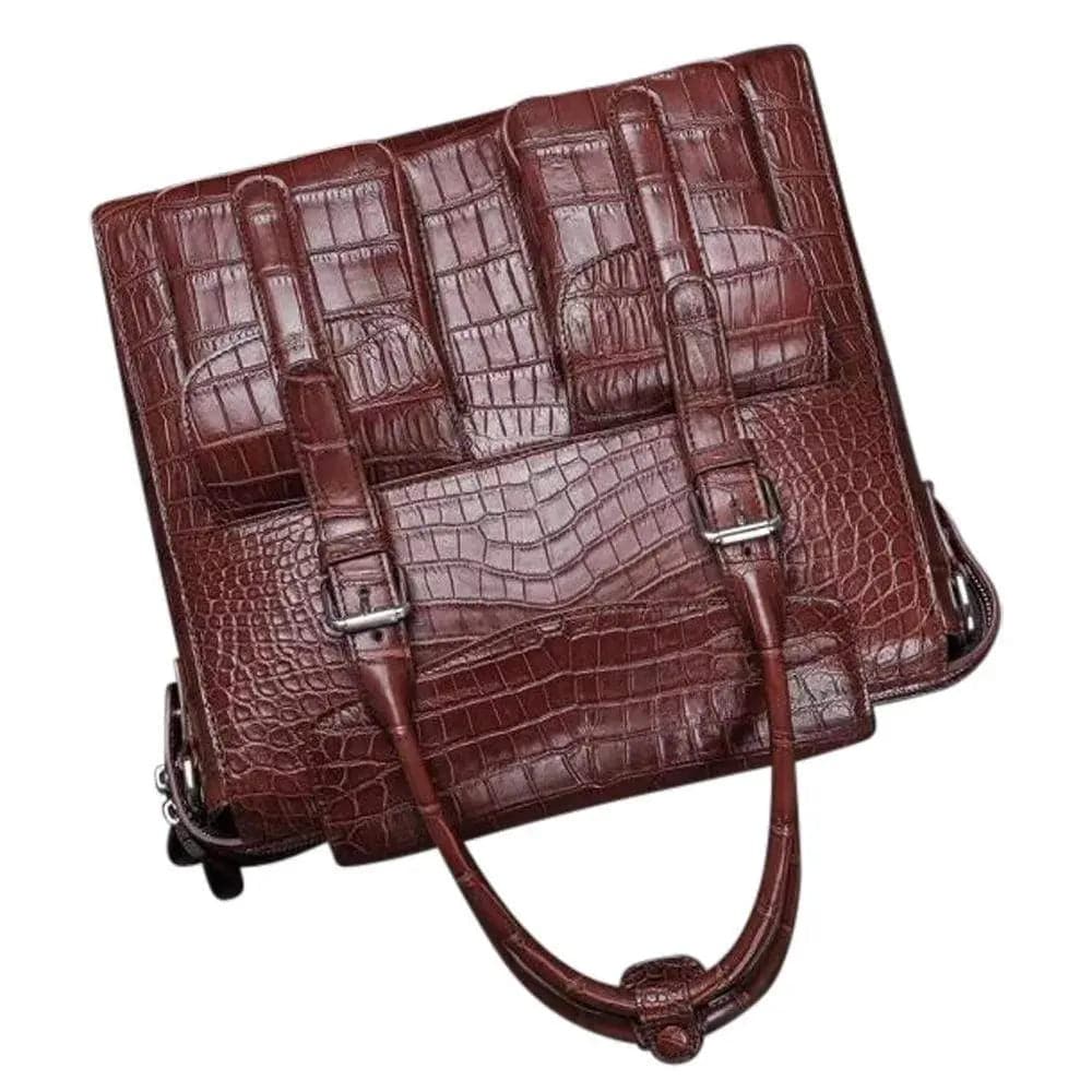 Crocodile Belly Leather Briefcase Shoulder Cross-body Laptop Business Bag for Men | Rossieviren