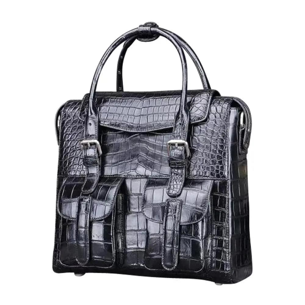Crocodile Belly Leather Briefcase Shoulder Cross-body Laptop Business Bag for Men | Rossieviren