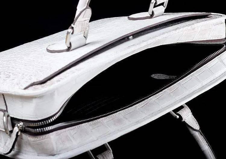 Crocodile Belly Leather Briefcase White