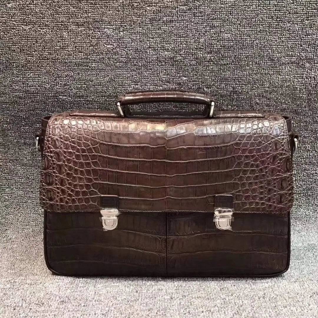 Crocodile Belly Leather Lock Briefcase