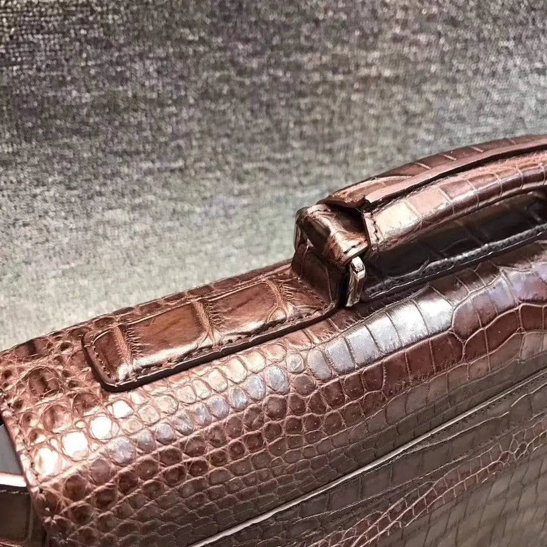 Crocodile Belly Leather Lock Briefcase