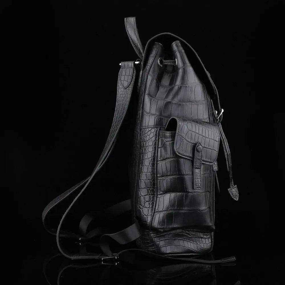 Crocodile Leather Backpack Black