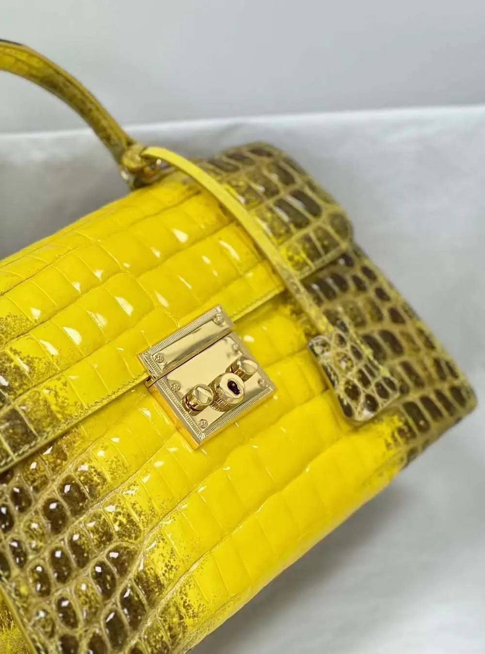 Crocodile Leather Top Handle Cross Body Bag  Himalaya Yellow