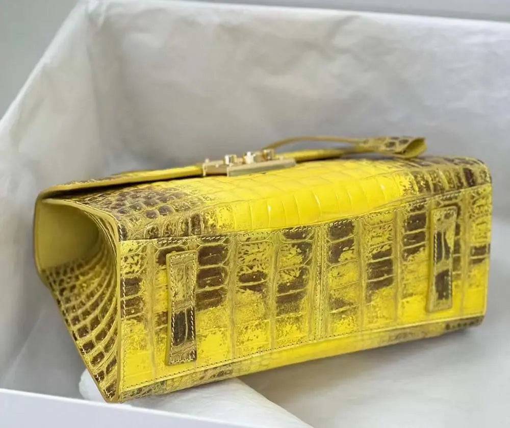 Crocodile Leather Top Handle Cross Body Bag  Himalaya Yellow