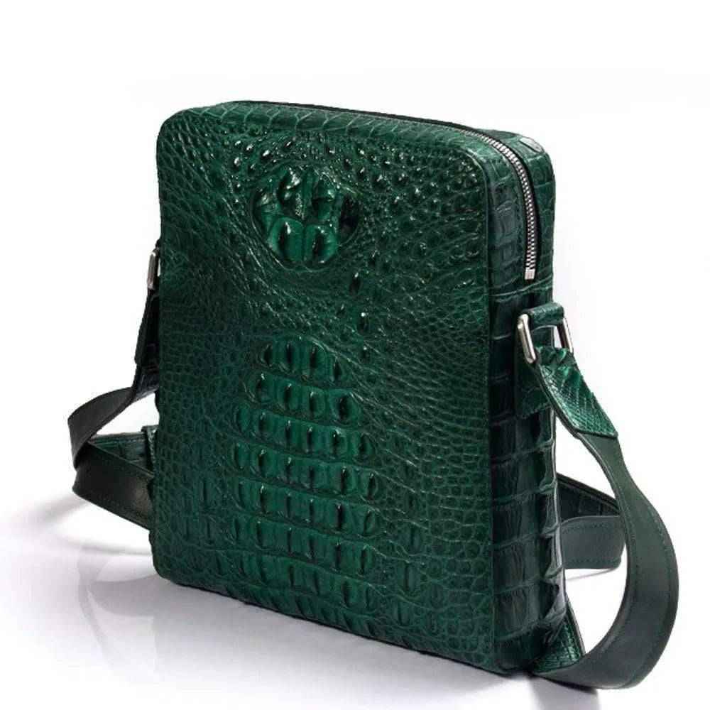 Crocodile Skin  Leather Crossbody Bag  Dark Green