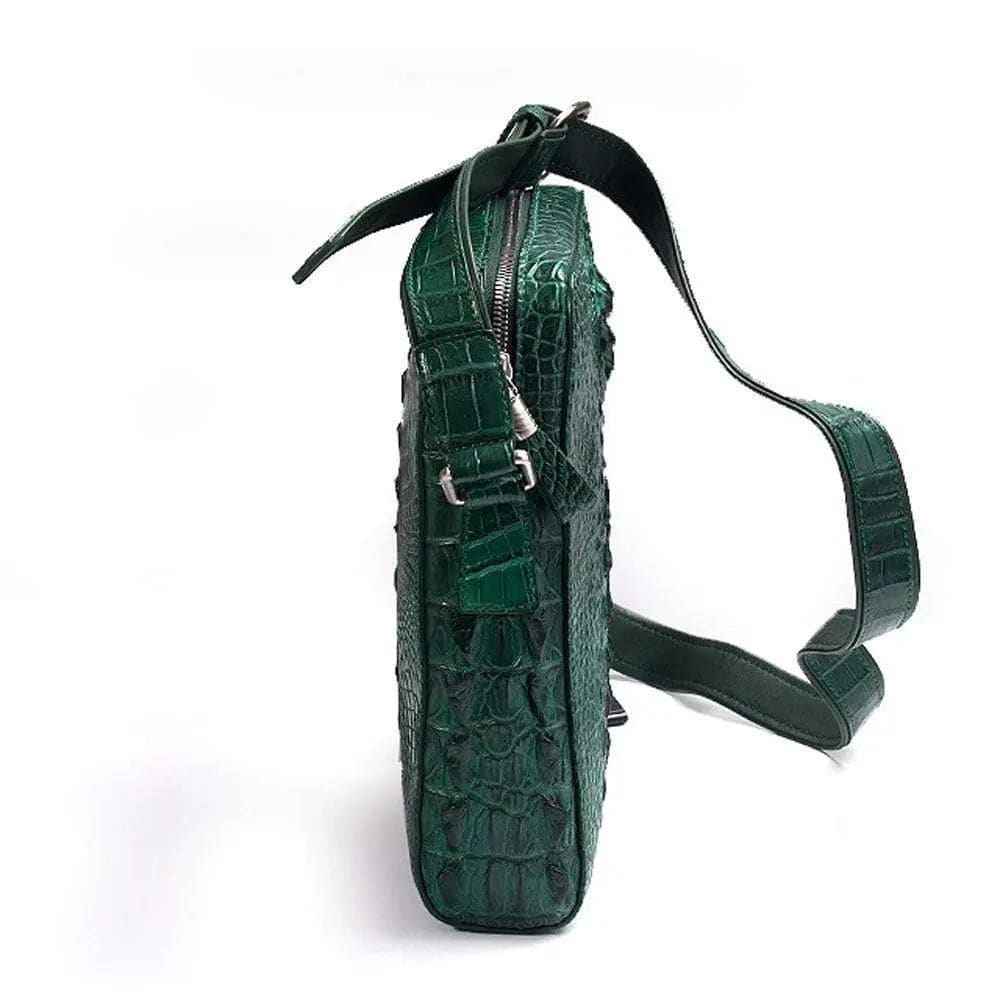 Crocodile Skin  Leather Crossbody Bag  Dark Green