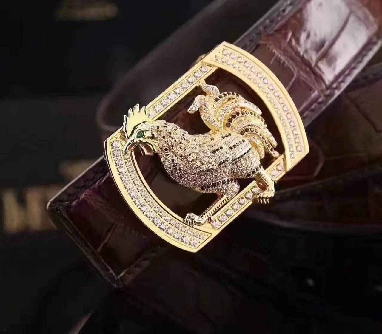 Crocodile Skin  Rooster Belt With Diamond