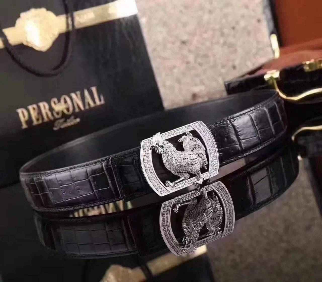 Crocodile Skin  Rooster Belt With Diamond