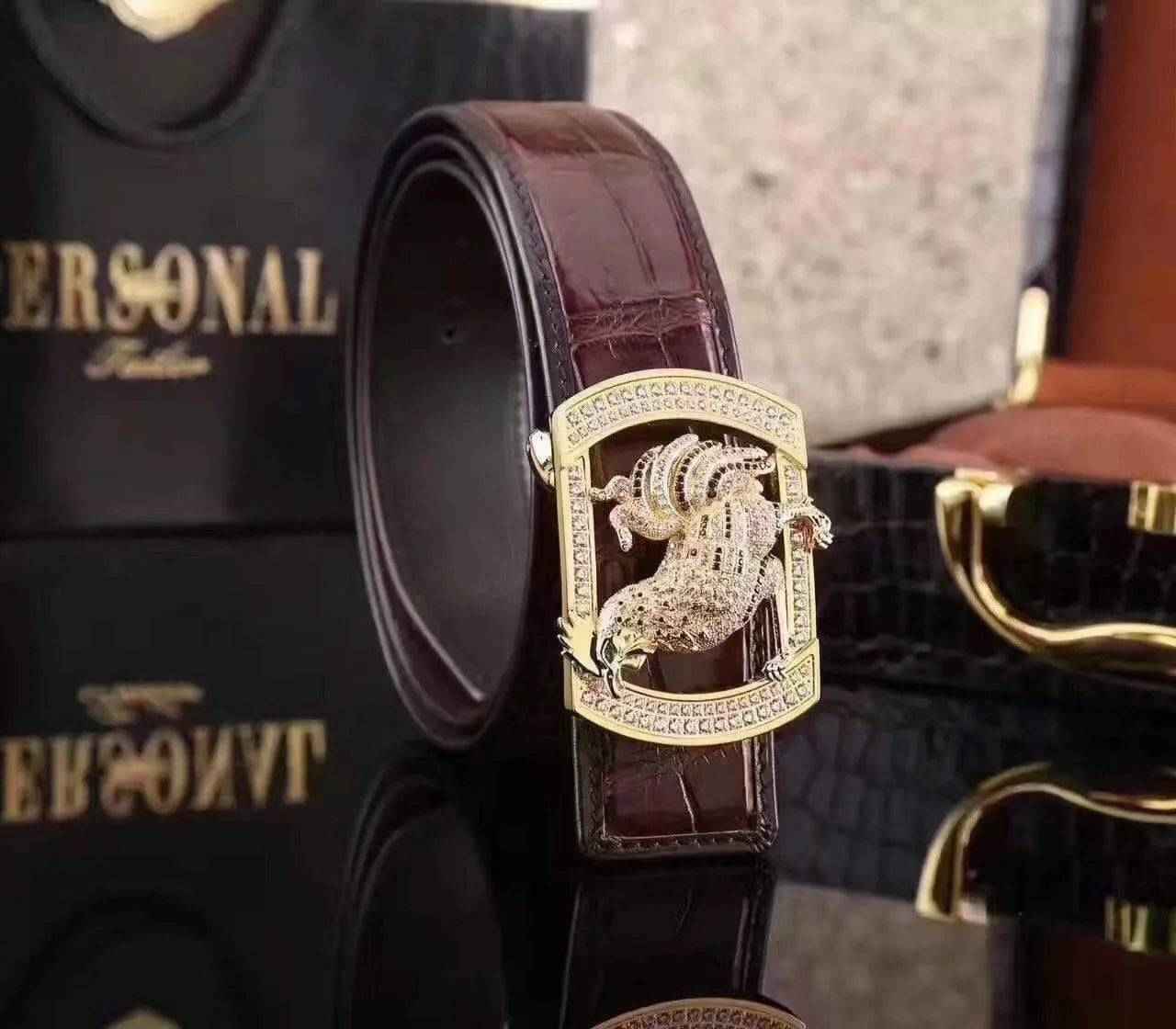 Crocodile Skin  Rooster Belt With Diamond