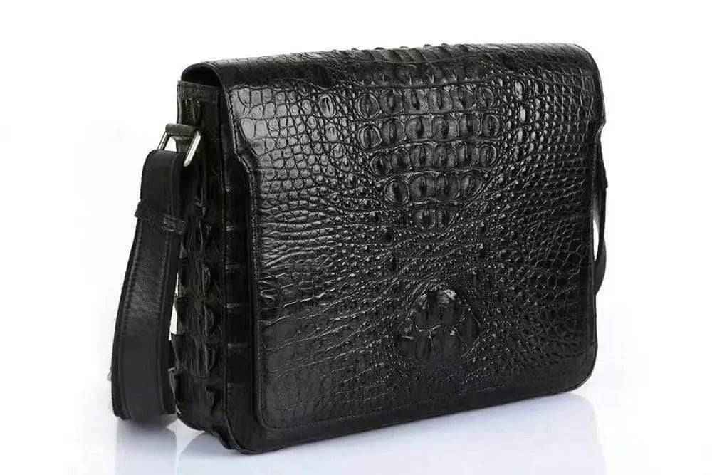 Crocodile Skin Leather Postman Bag, Expandable Messenger Bag,School Bag