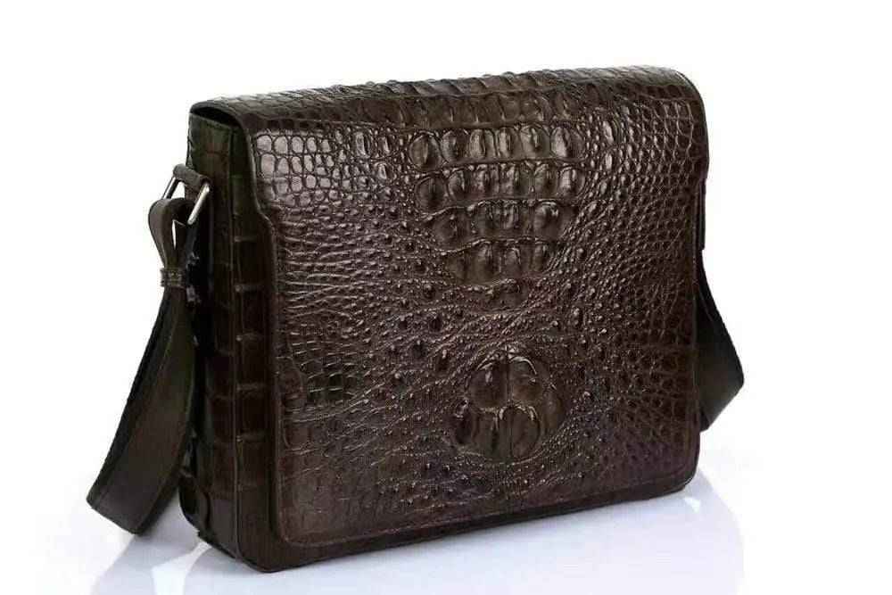 Crocodile Skin Leather Postman Bag, Expandable Messenger Bag,School Bag