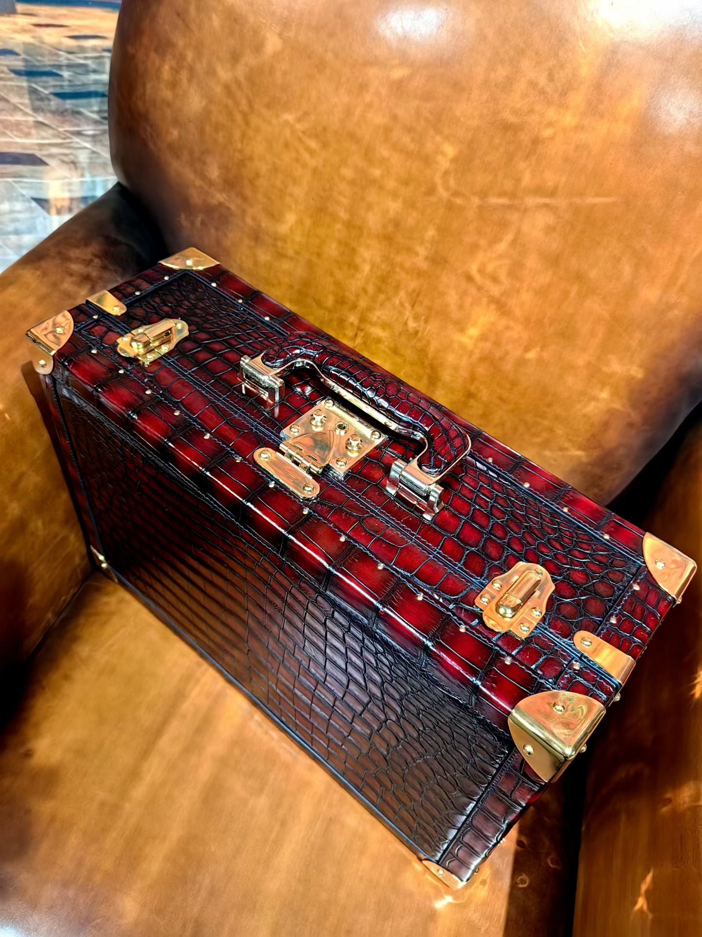 Genuine Crocodile Skin Leather Wine Box Bag Vintage Wine Red