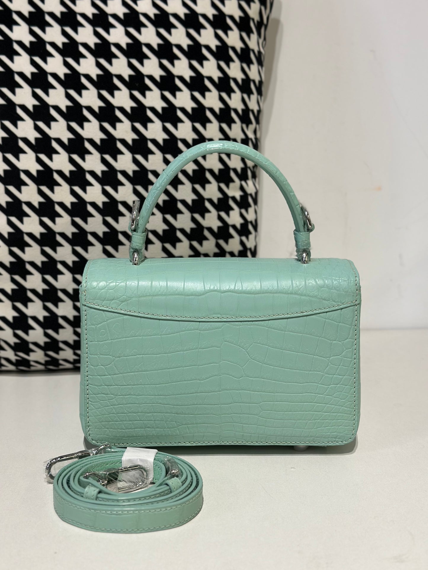 Crocodile Leather Top Handle Cross Body Bag