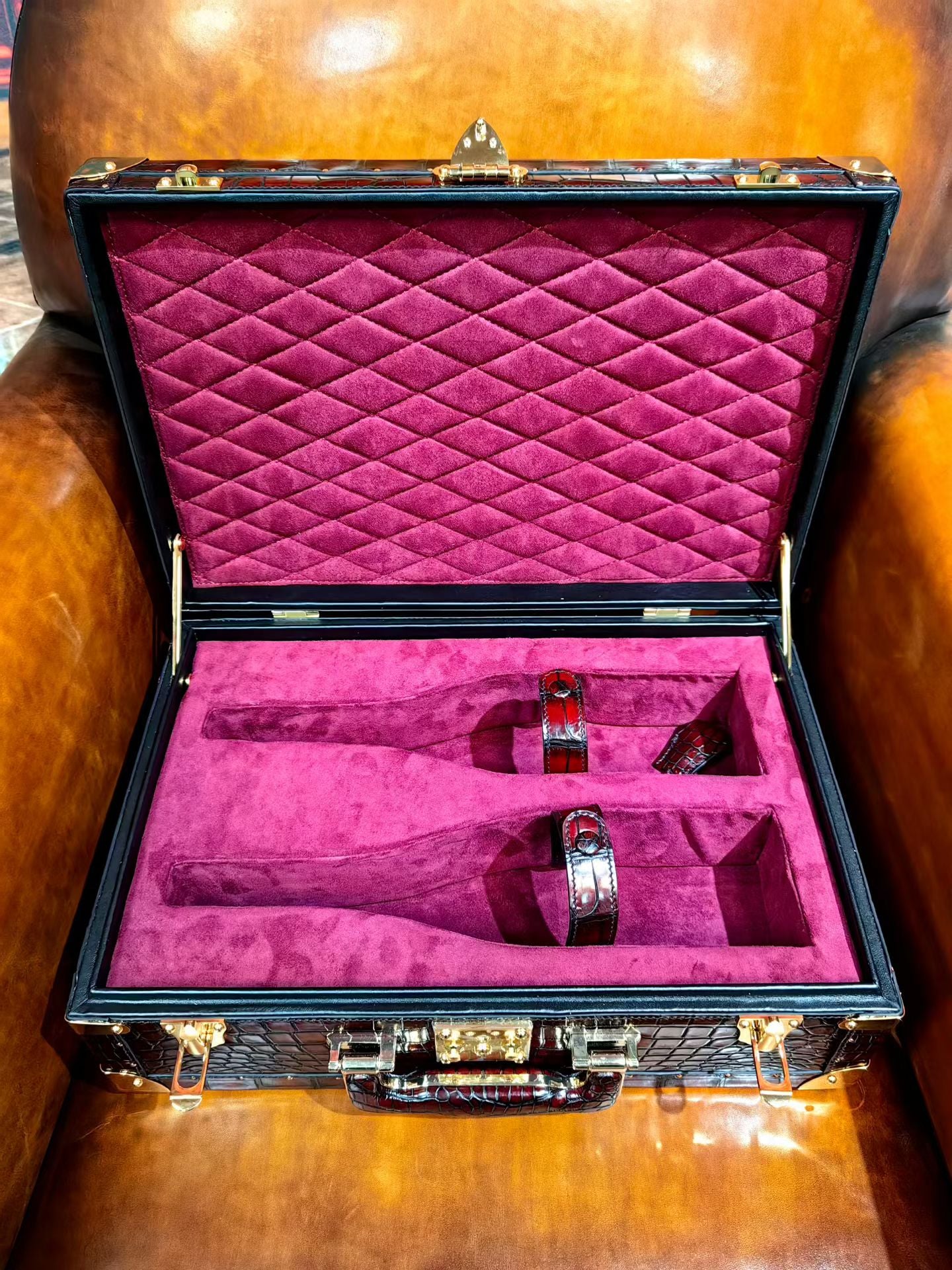 Genuine Crocodile Skin Leather Wine Box Bag Vintage Wine Red