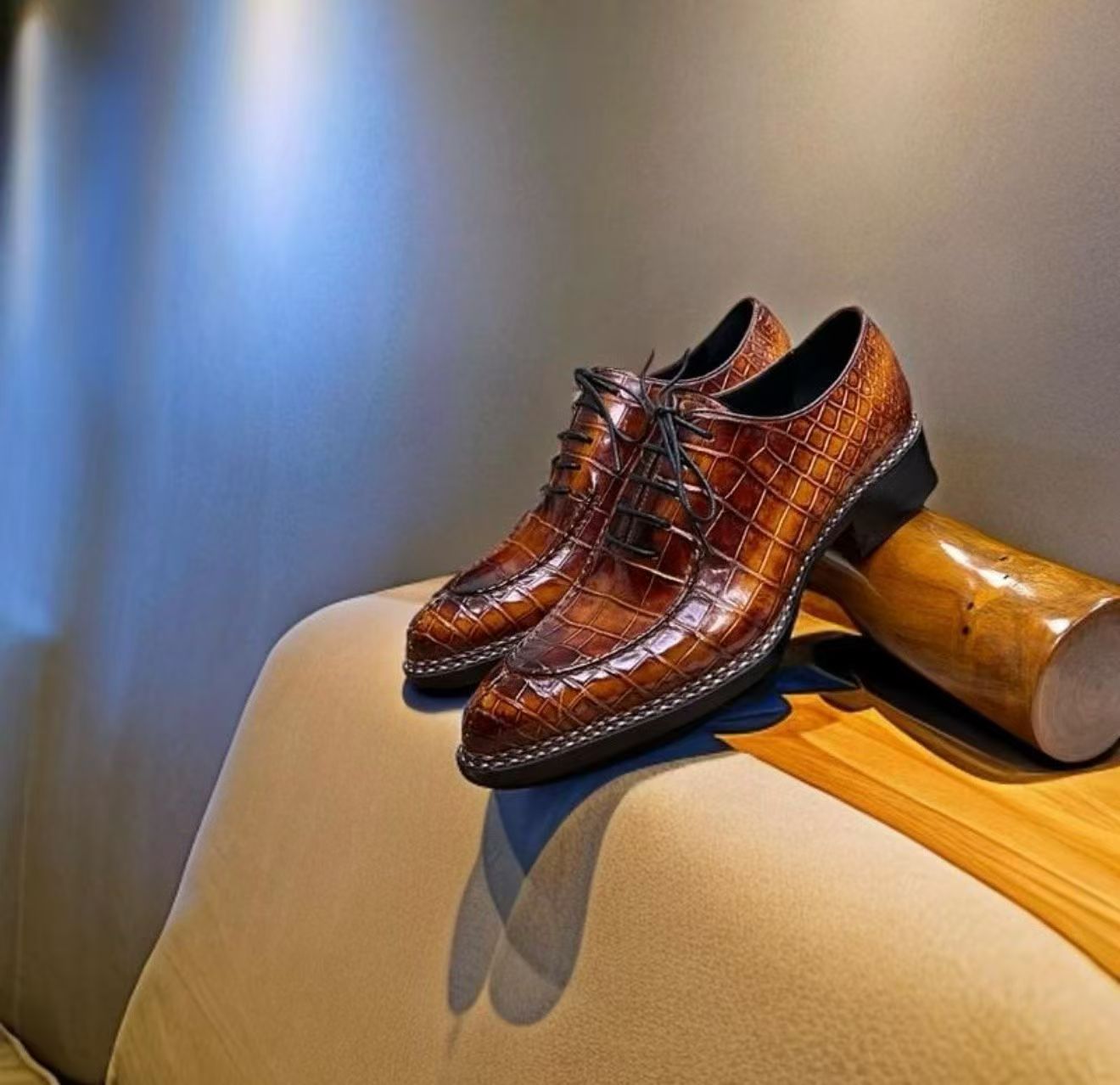 Crocodile Shoes, Men's Crocodile Leather Lace Up Business Dress Shoes