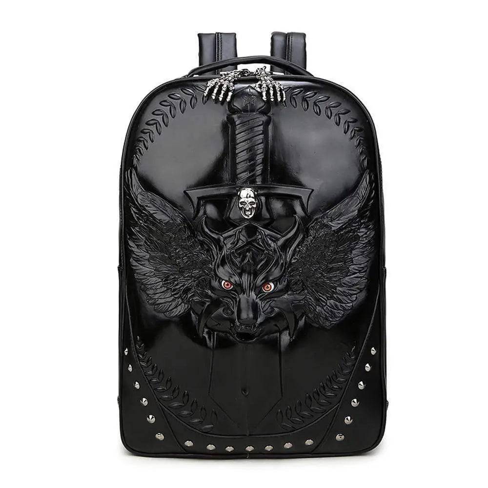 Fashion Punk Rivets Backpack 3D Wing Wolf - Warrior Cartoon Backpack Knapsacks