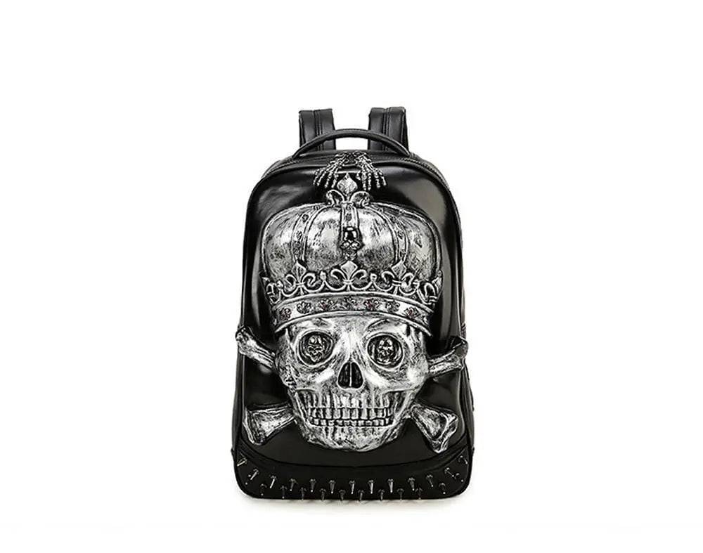 Fashion Punk Rivets Waterproof 3D Ghost Skull With Crown Backpack  Laptop