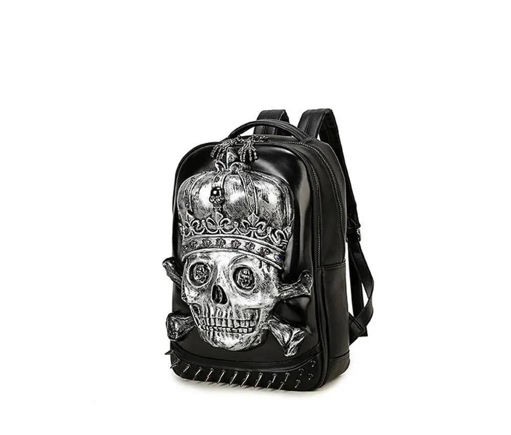 Fashion Punk Rivets Waterproof 3D Ghost Skull With Crown Backpack  Laptop