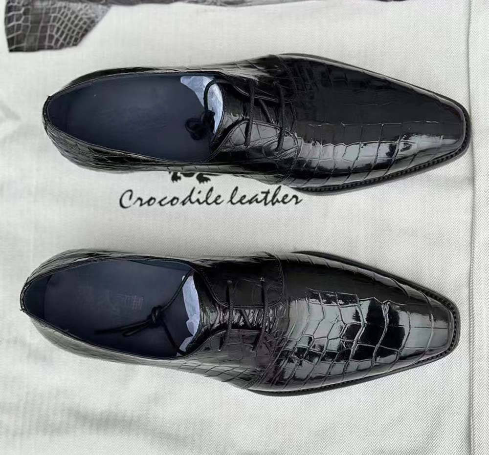 Crocodile Shoes Mens Crocodile Leather Business Lace Up Dress Shoes Black