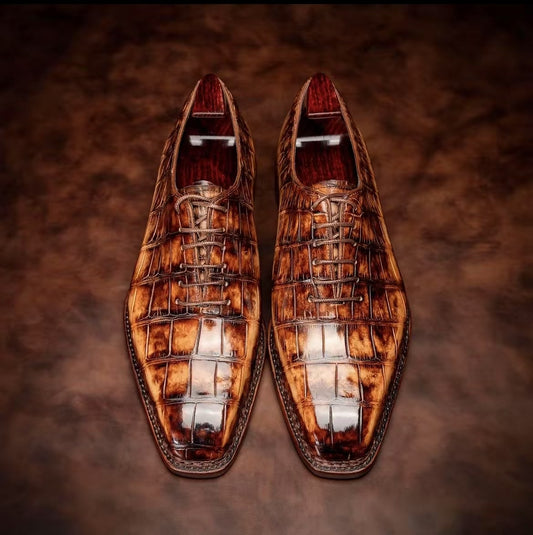 Crocodile Shoes Crocodile Leather Norwegian Sewn Lace Up Dress Shoes