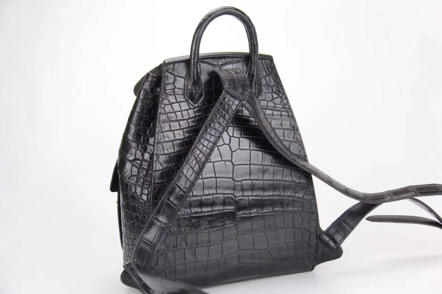 Genuine Crocodile Belly  Leather Backpack Black