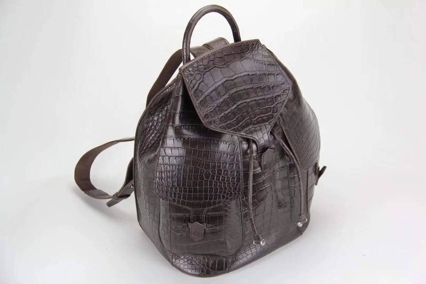 Genuine Crocodile Belly  Leather Backpack Brown
