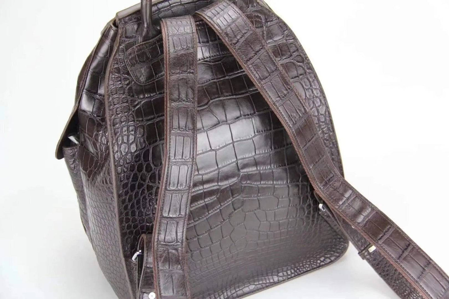 Genuine Crocodile Belly  Leather Backpack Brown