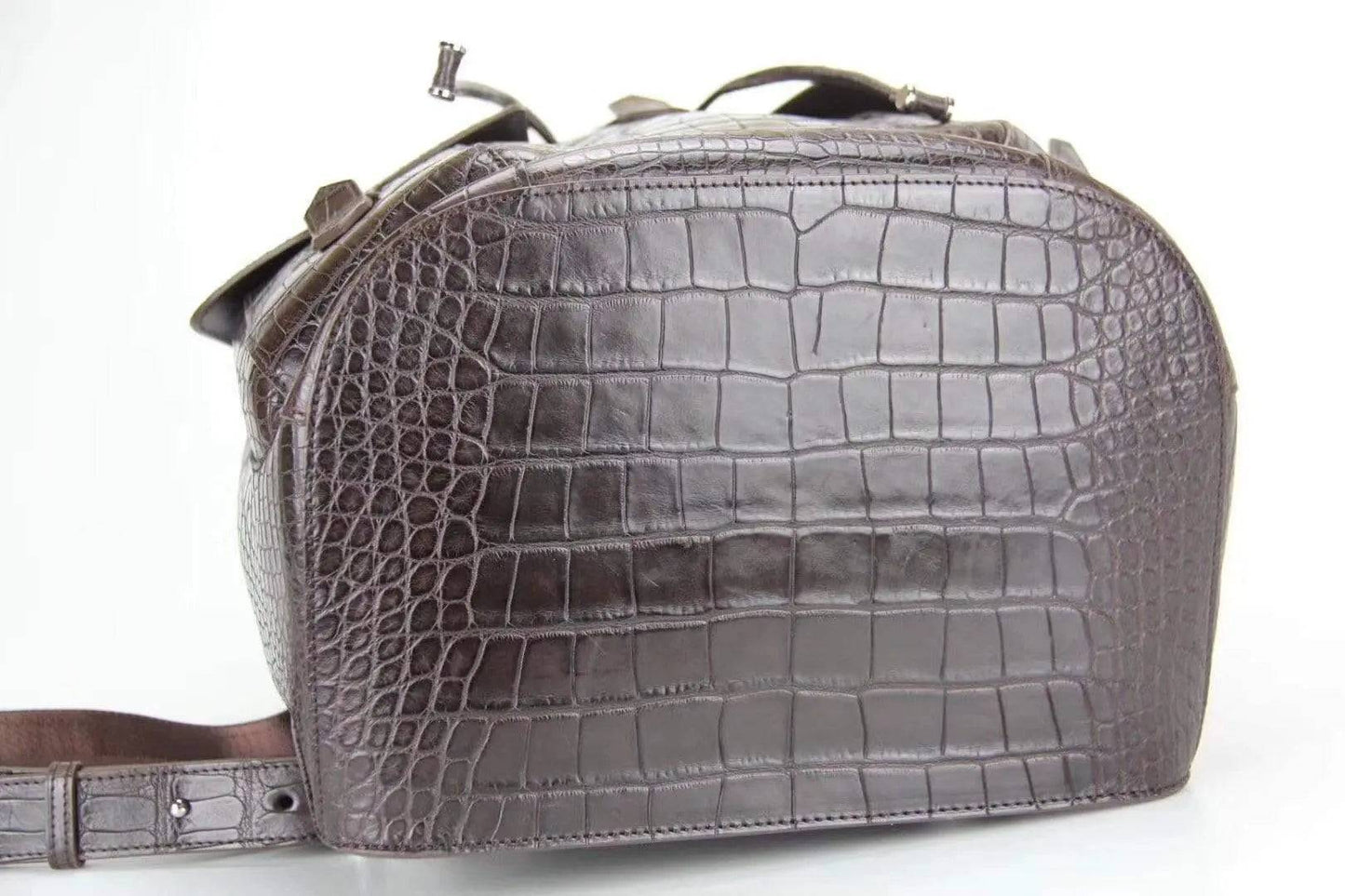 Genuine Crocodile Belly  Leather Backpack Brown