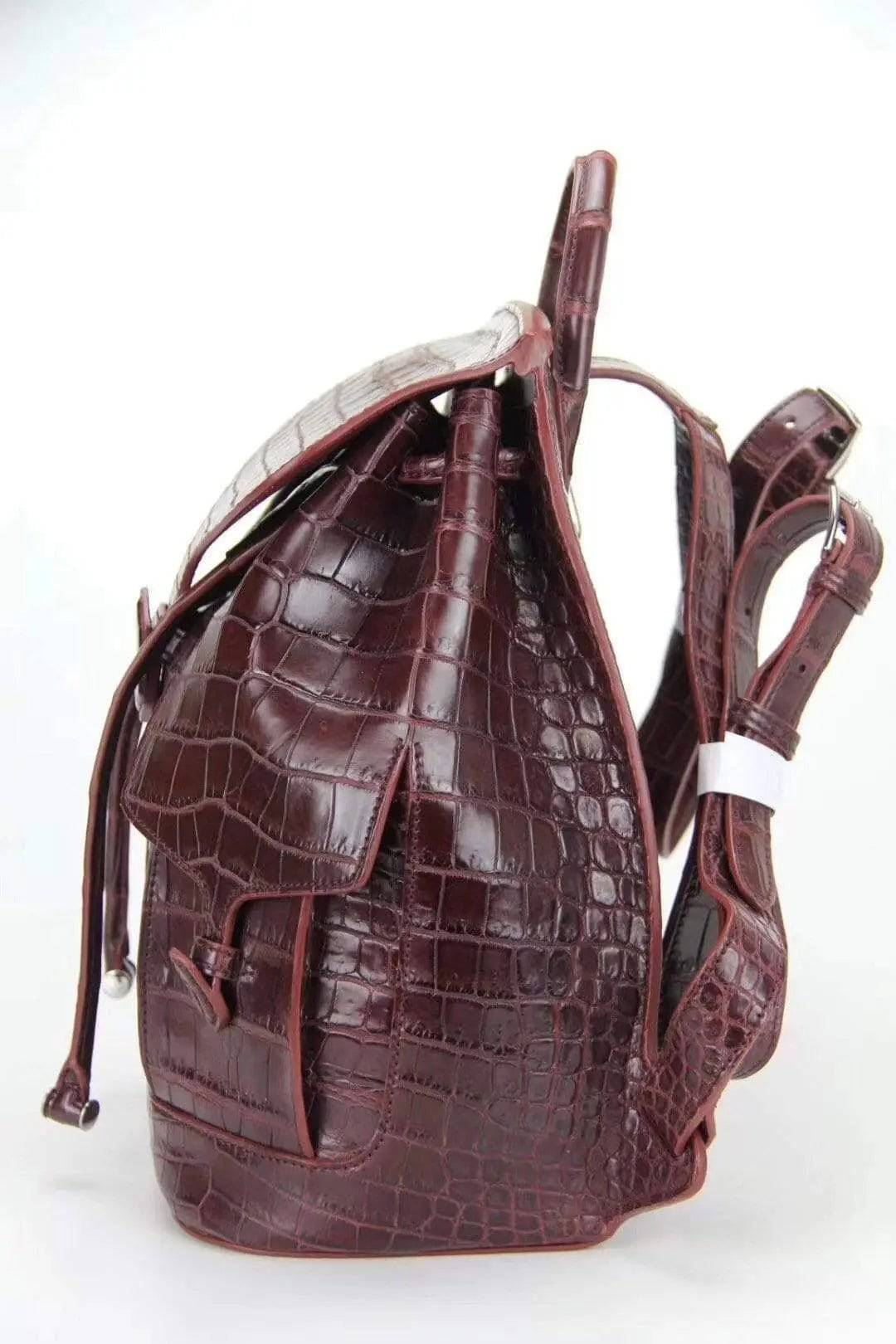Genuine Crocodile Belly  Leather Backpack Wine Red