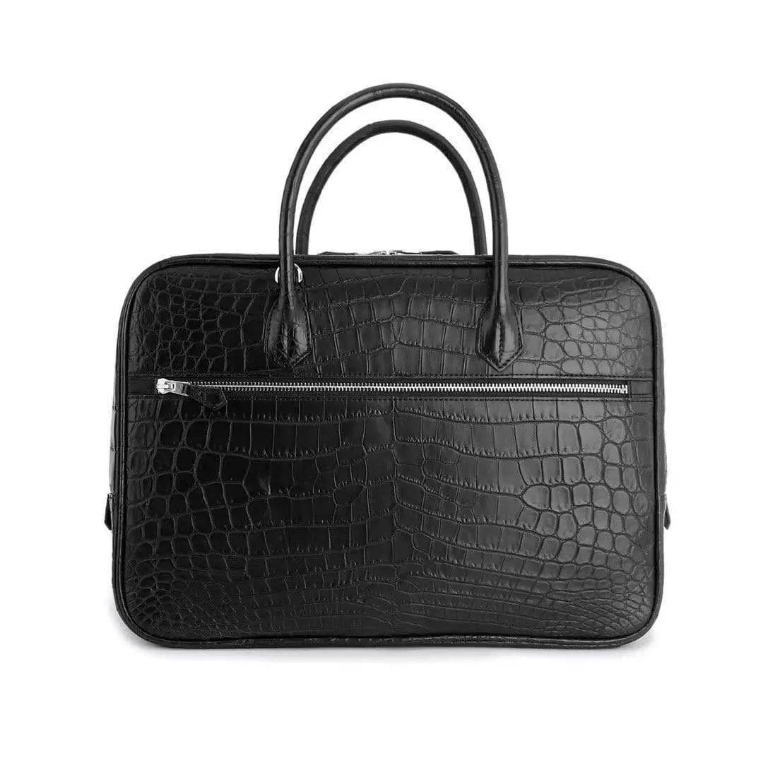 Genuine Crocodile Leather Postman Bag Mens Messenger Bussiness Document Travel Laptop Briefcase Bags Black