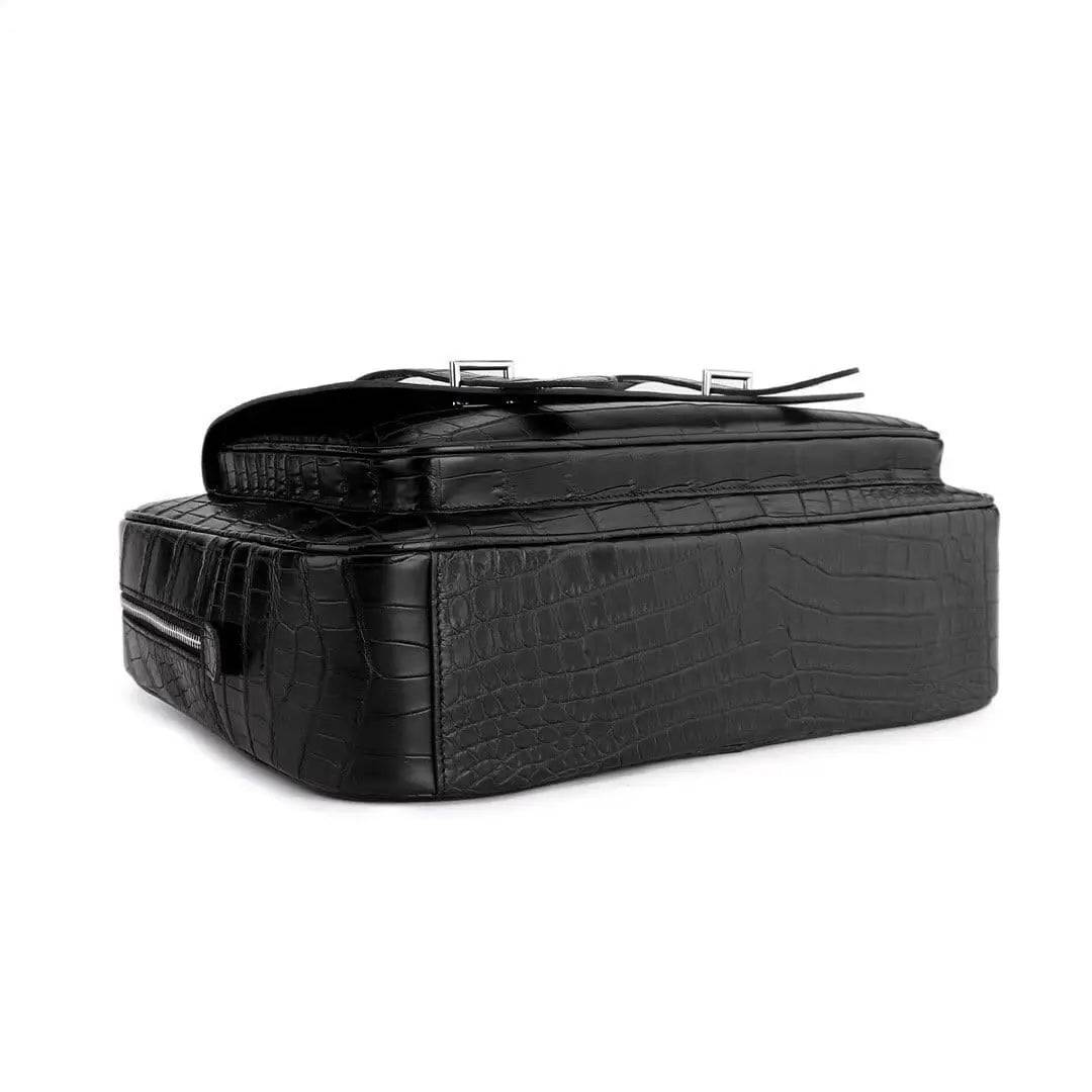 Genuine Crocodile Leather Postman Bag Mens Messenger Bussiness Document Travel Laptop Briefcase Bags Black