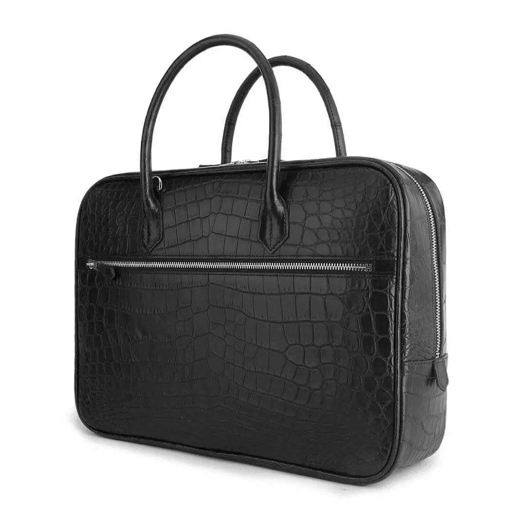 Genuine Crocodile Leather Postman Bag Mens Messenger Bussiness Document Travel Laptop Briefcase Bags Black