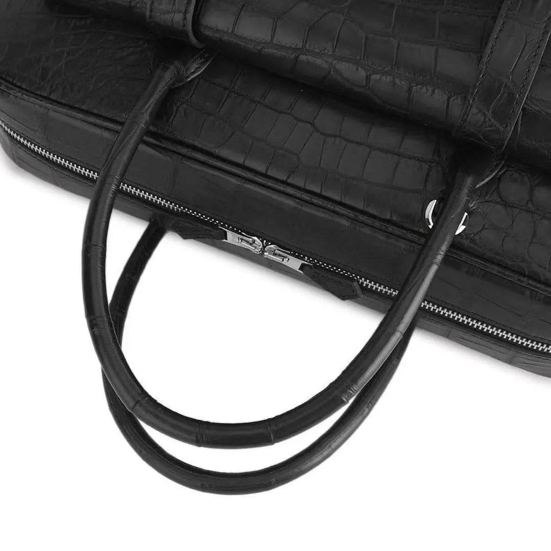 Genuine Crocodile Leather Postman Bag Mens Messenger Bussiness Document Travel Laptop Briefcase Bags Black