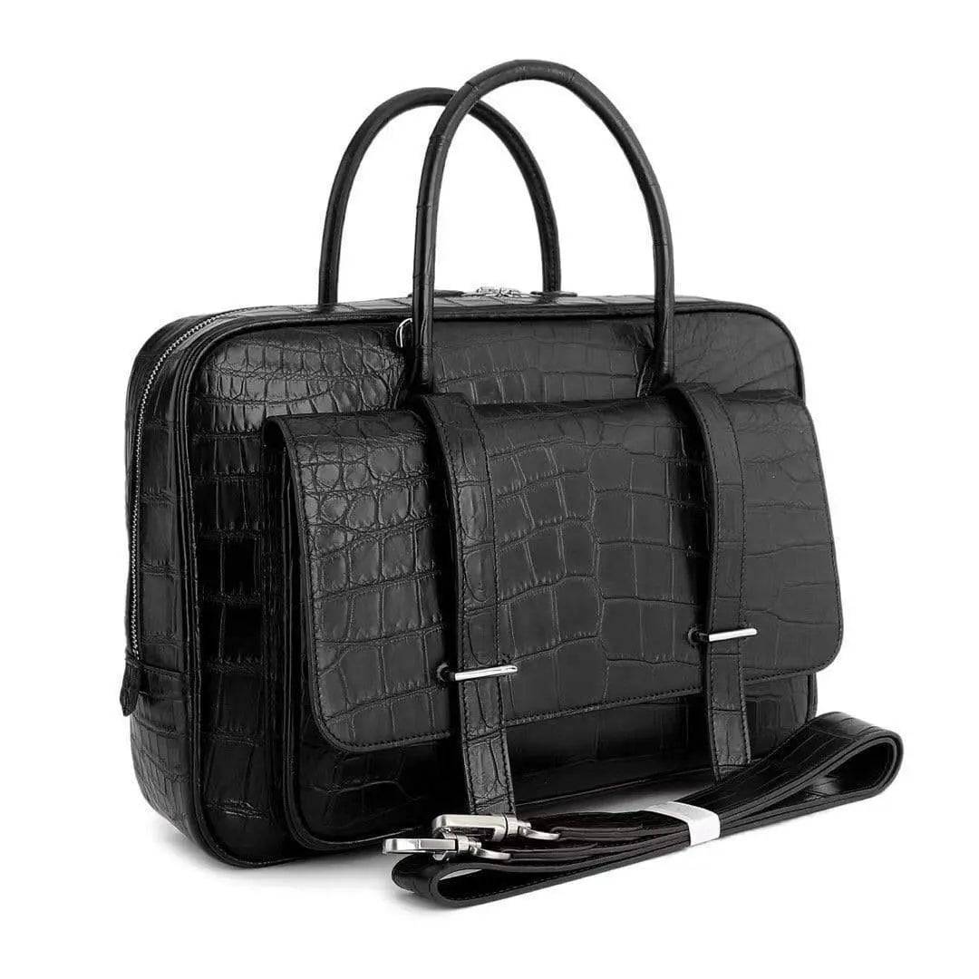 Genuine Crocodile Leather Postman Bag Mens Messenger Bussiness Document Travel Laptop Briefcase Bags Black