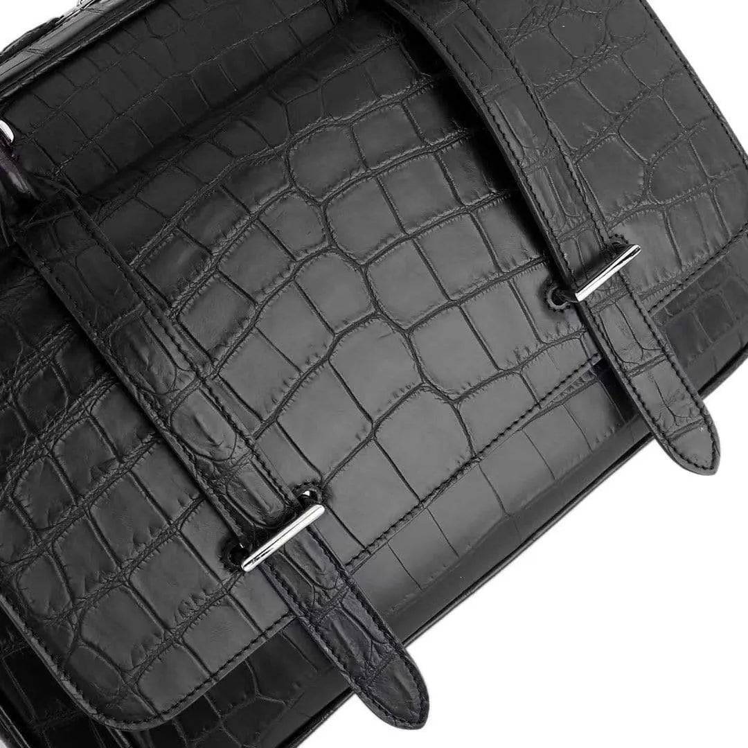Genuine Crocodile Leather Postman Bag Mens Messenger Bussiness Document Travel Laptop Briefcase Bags Black