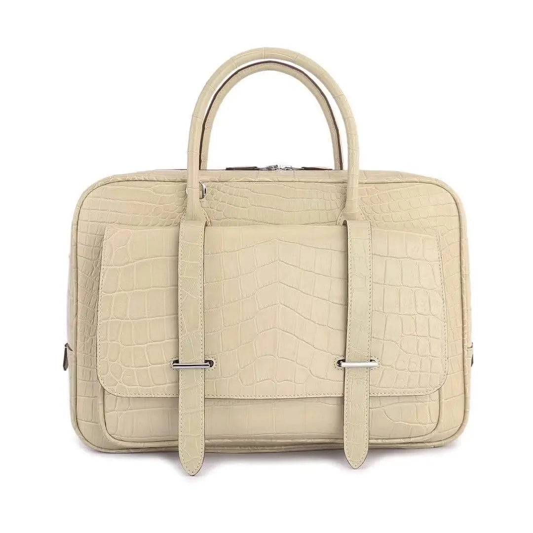 Genuine Crocodile Leather  Postman Bag Mens  Messenger Bussiness Document Travel Laptop Briefcase  Bags Cream