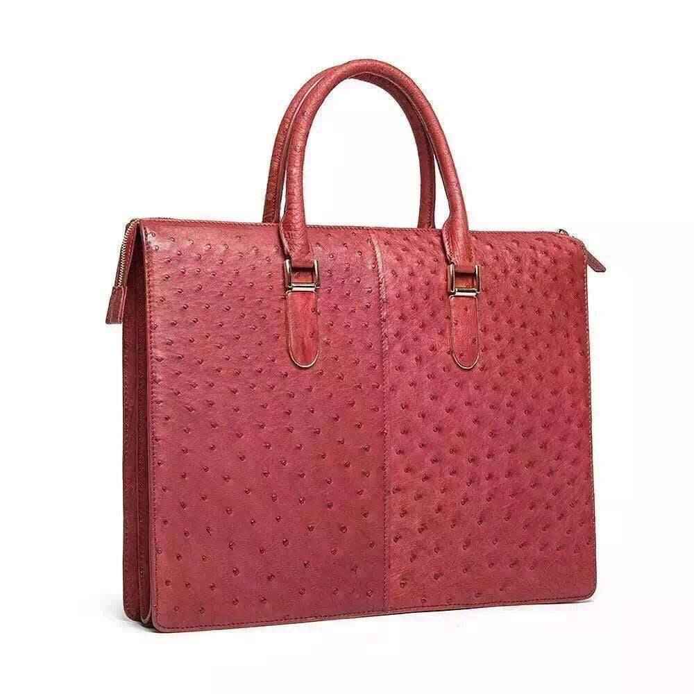Genuine Ostrich Skin Leather Red Large Tote Shoulder  Bag