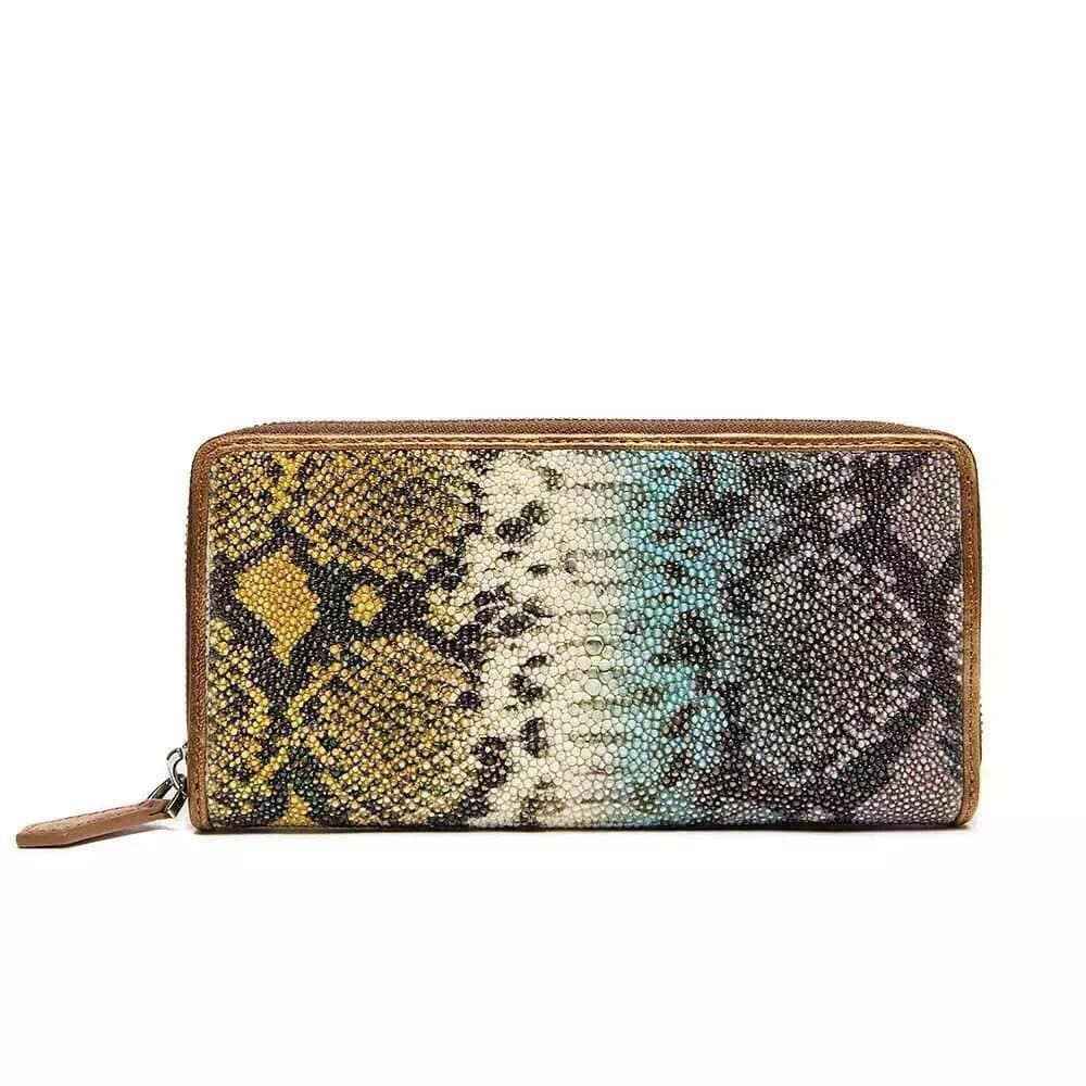 Genuine Python Leather Large Zip Around  Wallet For Women