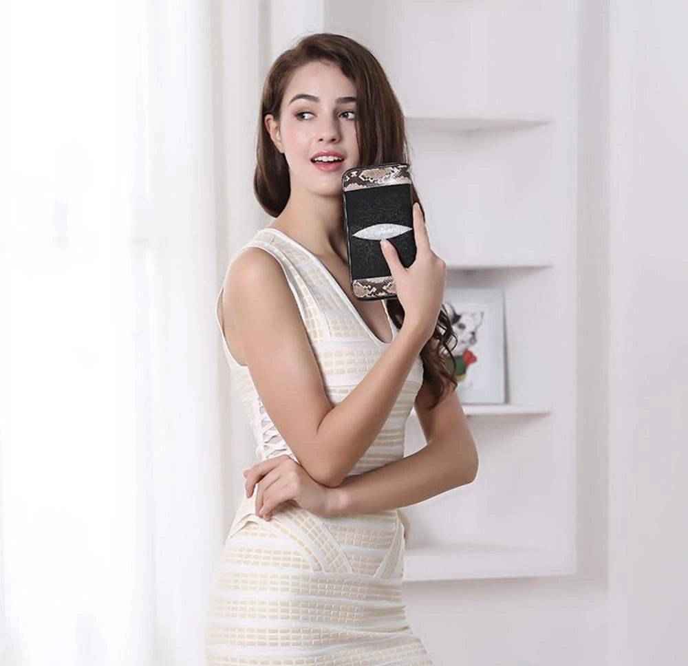 GenuinePearl Stingray Leather Large Zip Around Wallet For Women