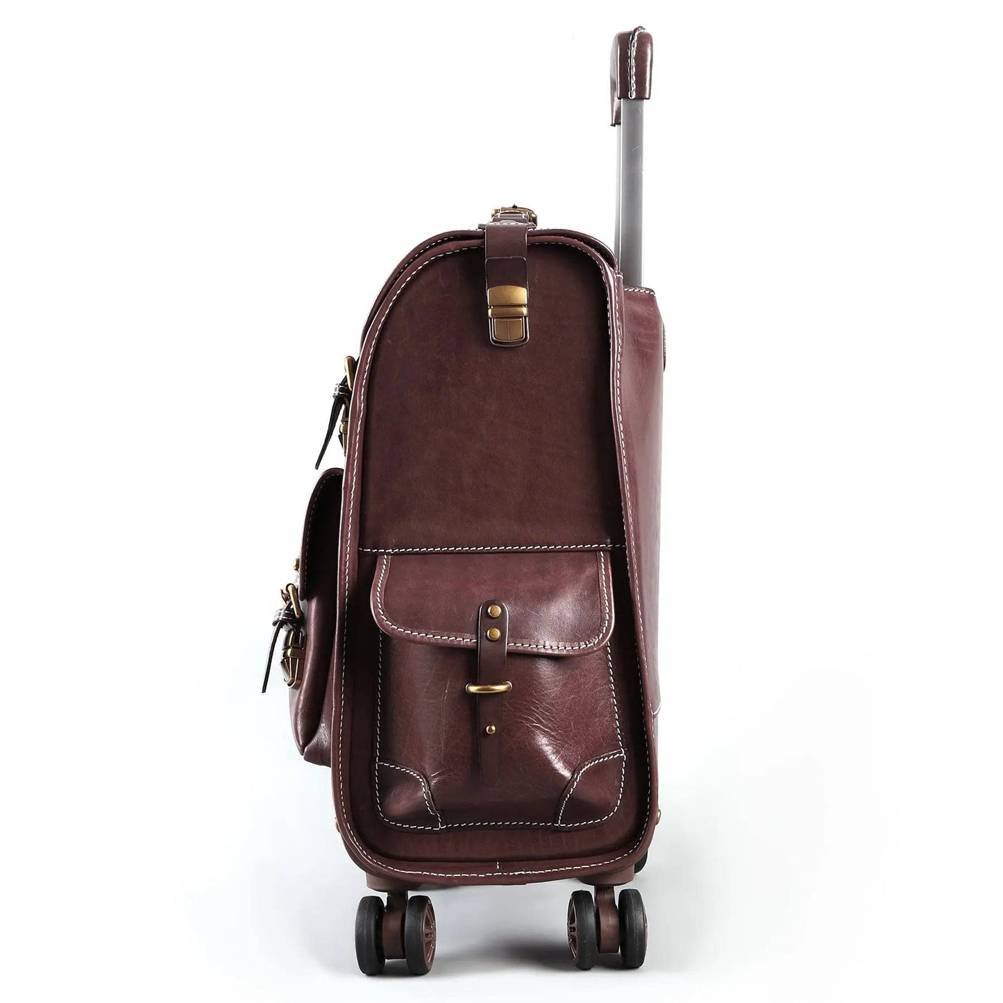 Genuine Vintage Vegetable Tanned Leather Check-In Carry On Business Rolling Bag Rotate Universal Wheel 23 Inch Leather Business Trolley Bag