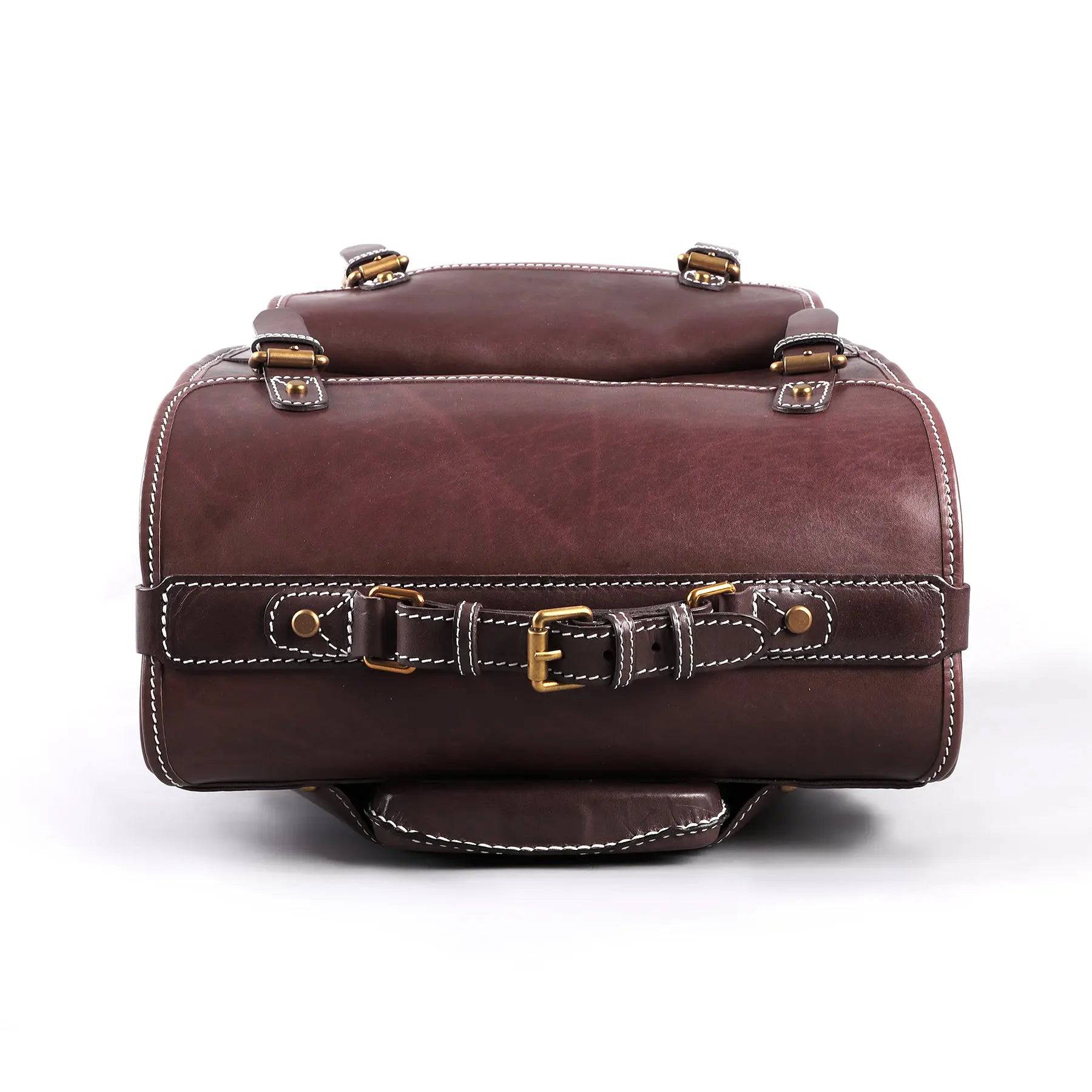 Genuine Vintage Vegetable Tanned Leather Check-In Carry On Business Rolling Bag Rotate Universal Wheel 23 Inch Leather Business Trolley Bag