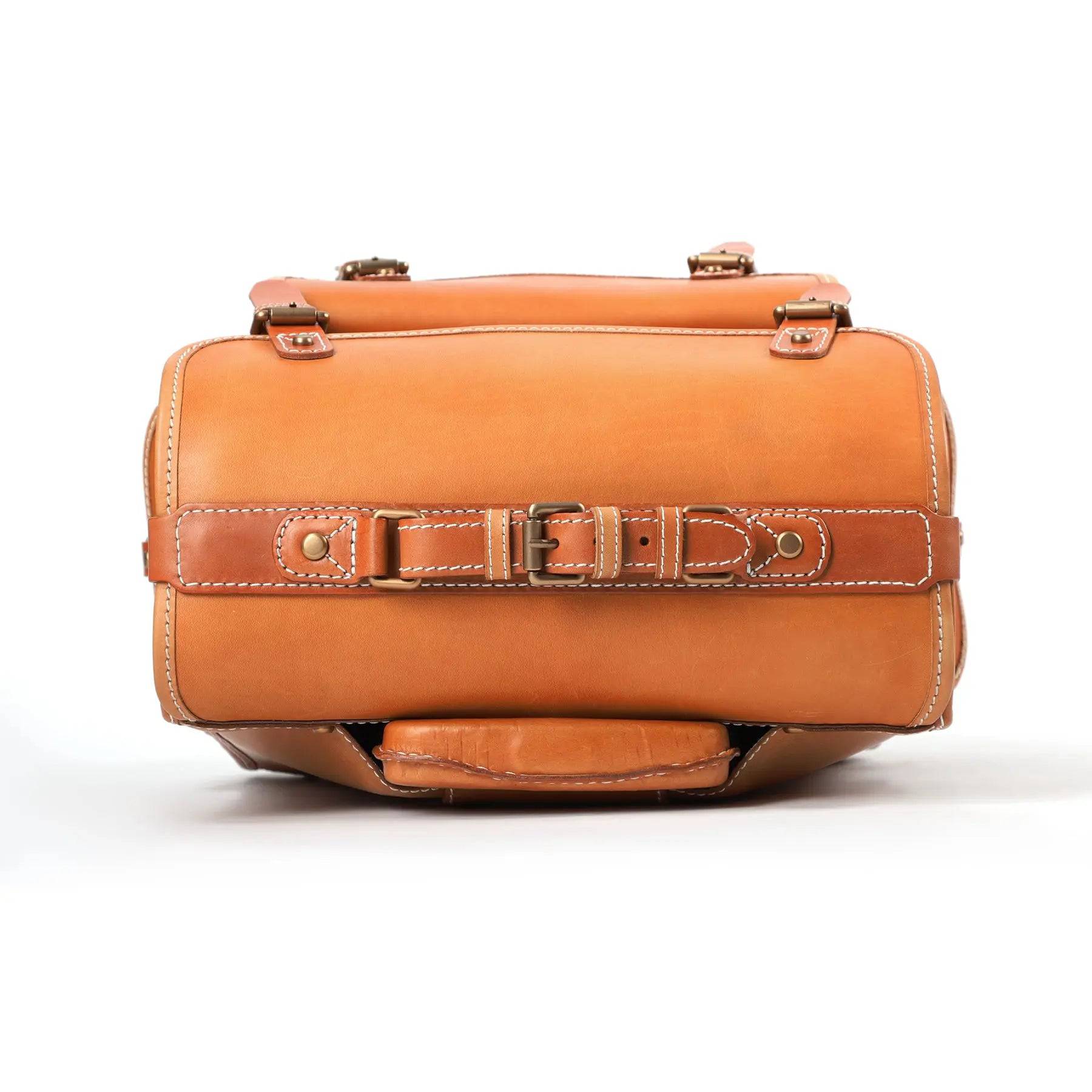 Genuine Vintage Vegetable Tanned Leather Check-In Carry On Business Rolling Bag Rotate Universal Wheel 23 Inch Leather Business Trolley Bag