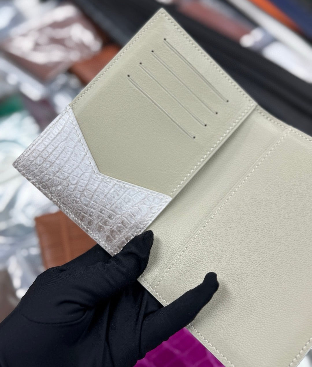 Crocodile Skin Leather Passport Case