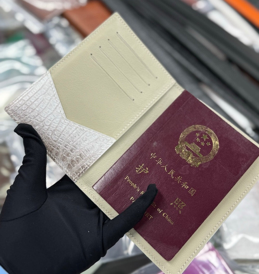 Crocodile Skin Leather Passport Case