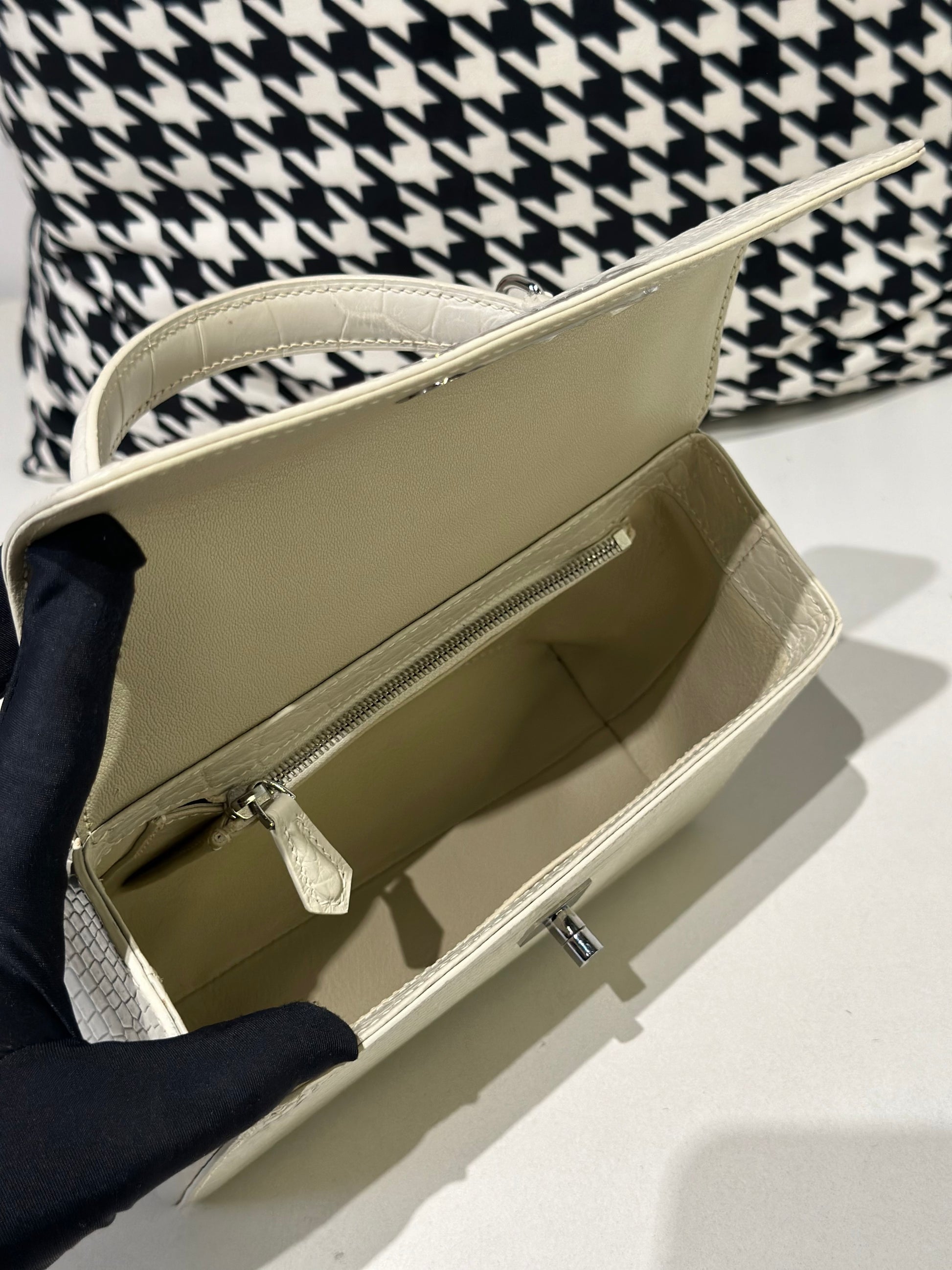 Crocodile Leather Top Handle Cross Body Bag